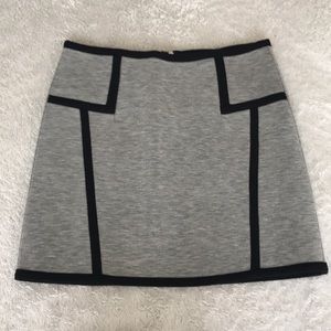 Fitted, midrise, back zipper, gray miniskirt